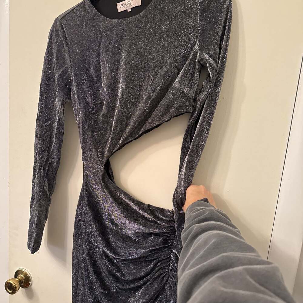 House of CB Castela Silver Sparkly Cut Out Maxi dress
